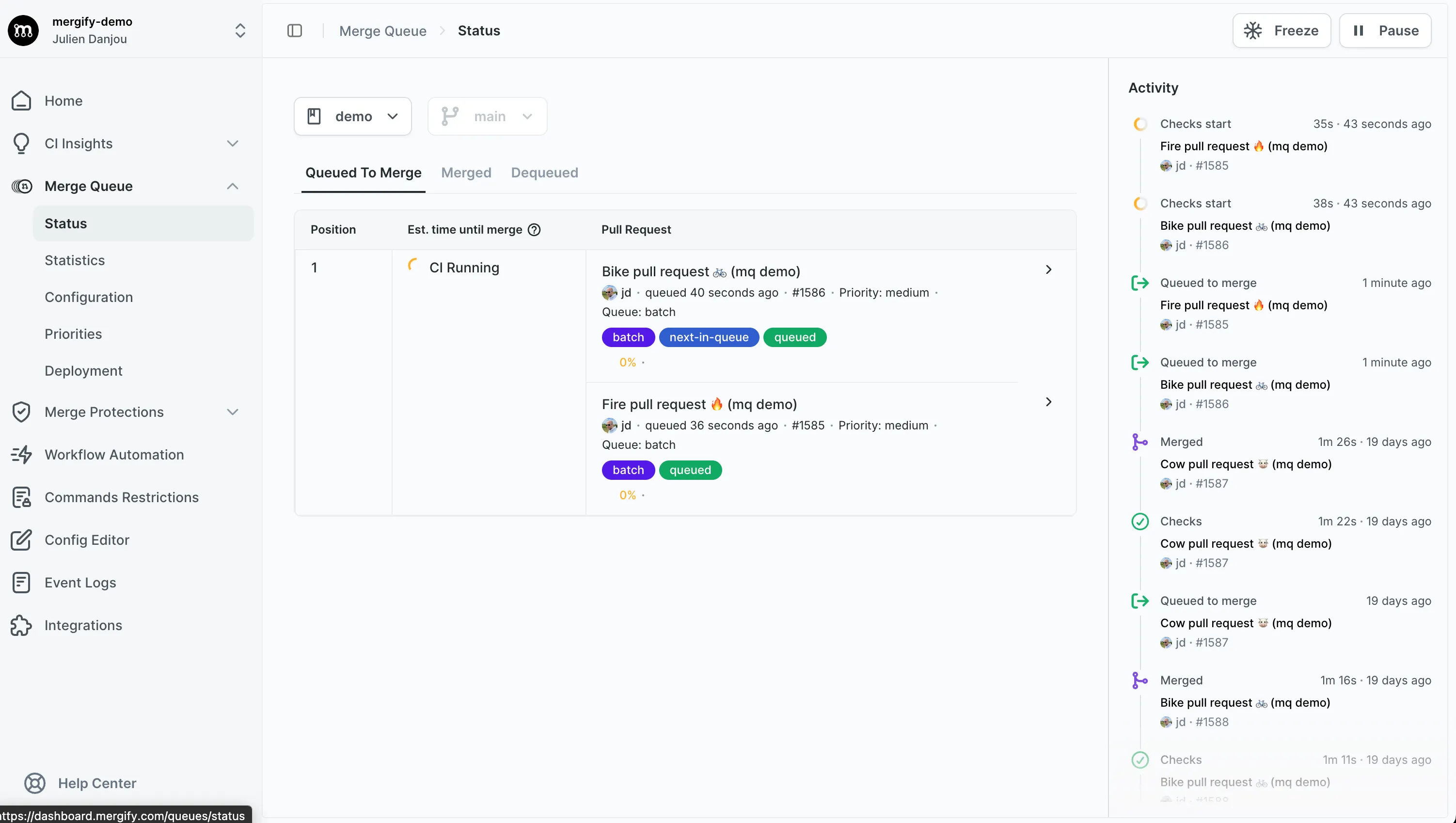Mergify merge queue with batches